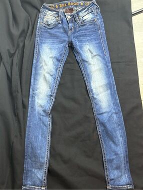 Rock Revival Women's Medium Blue Skinny Jeans with Whiskering